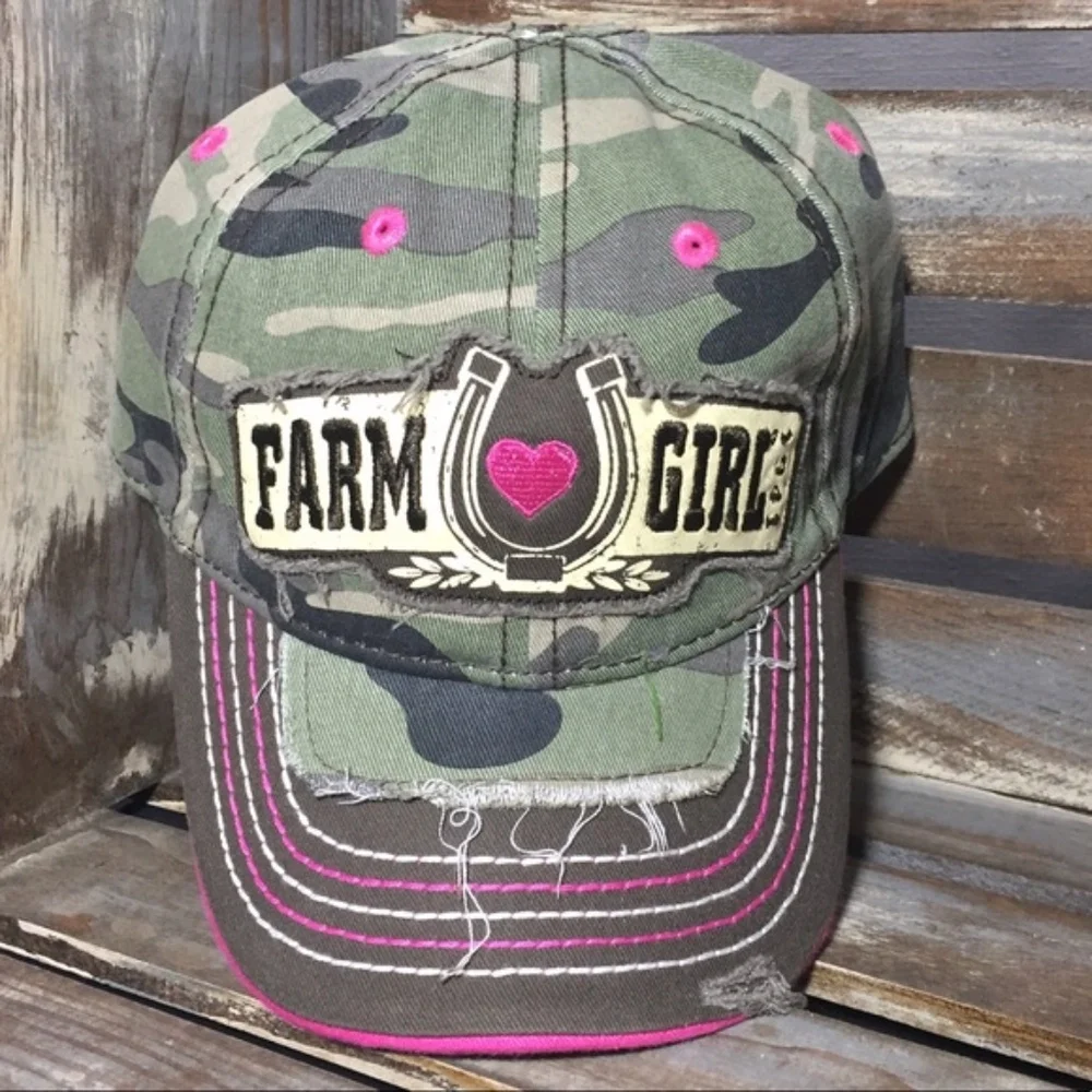 Farm Girl Brand Infant/Toddler Horseshoe Heart Green Camo Pink Cap